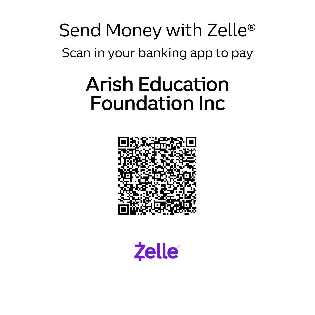 Zelle QR Code for Arish Education Foundation Inc